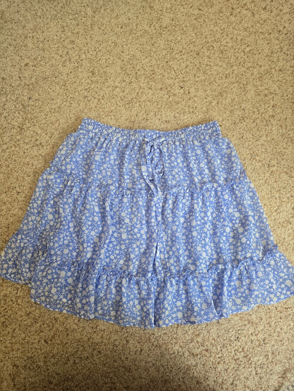 Sienna Sky Tiered Flowy Skirt - Blue/White, size Medium